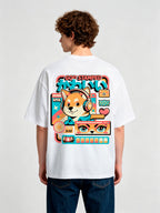 Kawaii Shiba Inu Headphones Retro UI Back Print T-Shirt Cute Japanese Anime Dog Graphic Short Sleeve Tee