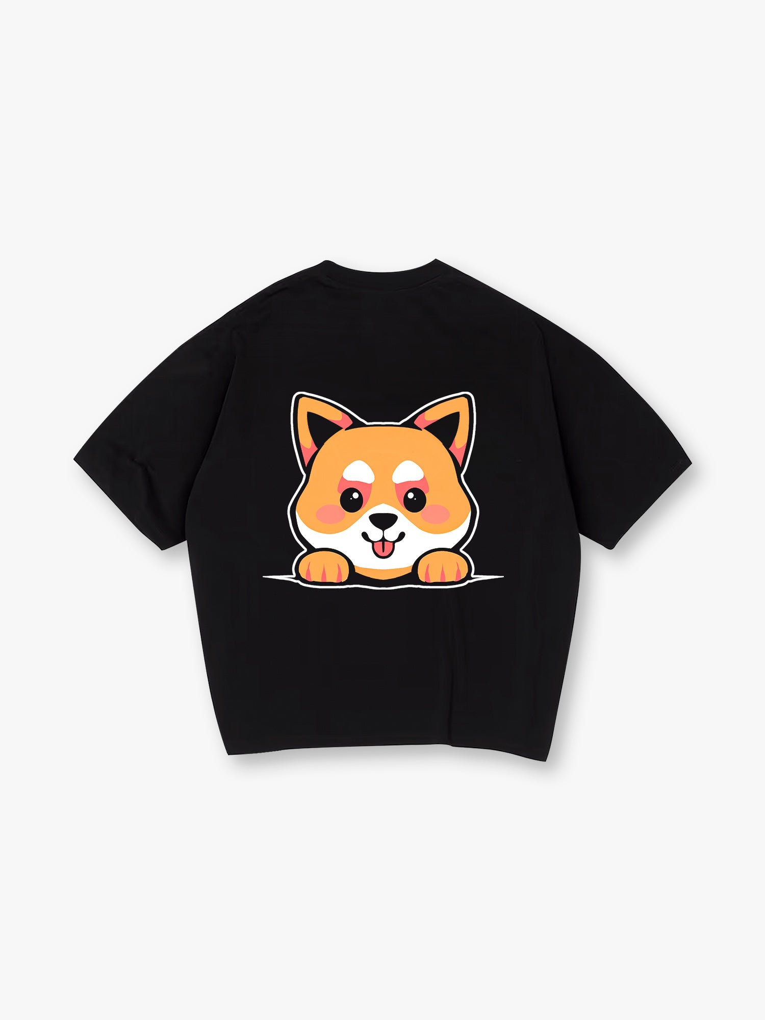 Cute Peeking Kawaii Shiba Inu Dog Back Print T-Shirt Minimal Japanese Cartoon Puppy Graphic Short Sleeve Tee