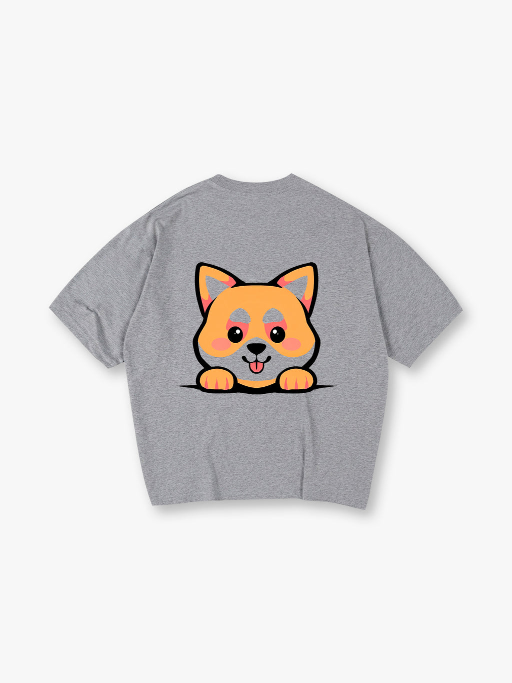 Cute Peeking Kawaii Shiba Inu Dog Back Print T-Shirt Minimal Japanese Cartoon Puppy Graphic Short Sleeve Tee