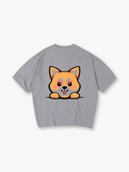 Cute Peeking Kawaii Shiba Inu Dog Back Print T-Shirt Minimal Japanese Cartoon Puppy Graphic Short Sleeve Tee