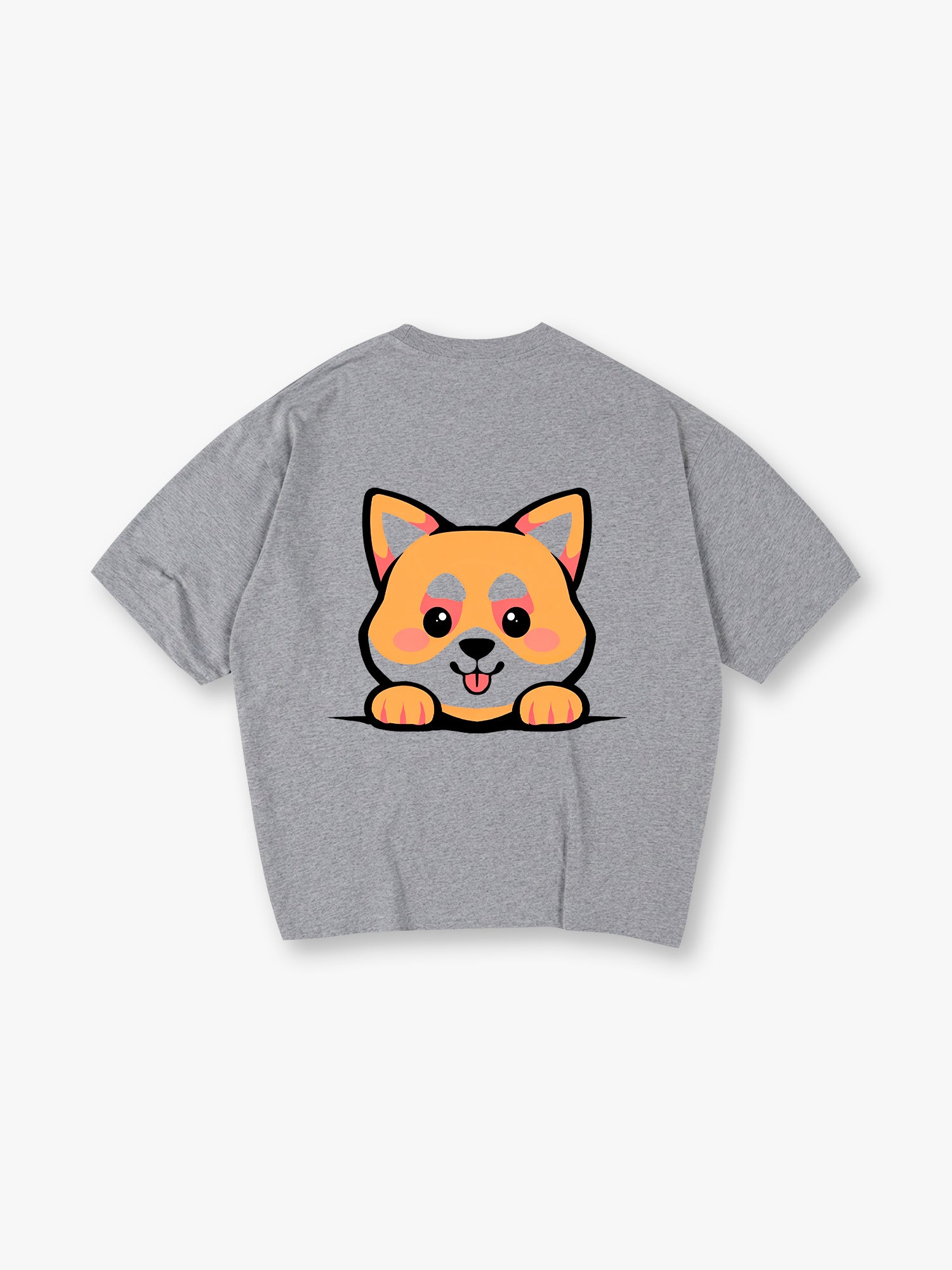 Cute Peeking Kawaii Shiba Inu Dog Back Print T-Shirt Minimal Japanese Cartoon Puppy Graphic Short Sleeve Tee
