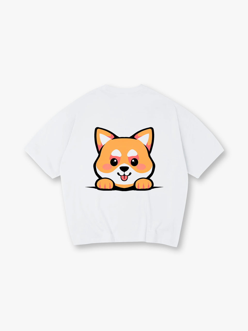 Cute Peeking Kawaii Shiba Inu Dog Back Print T-Shirt Minimal Japanese Cartoon Puppy Graphic Short Sleeve Tee