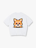 Cute Peeking Kawaii Shiba Inu Dog Back Print T-Shirt Minimal Japanese Cartoon Puppy Graphic Short Sleeve Tee