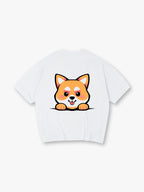Cute Peeking Kawaii Shiba Inu Dog Back Print T-Shirt Minimal Japanese Cartoon Puppy Graphic Short Sleeve Tee