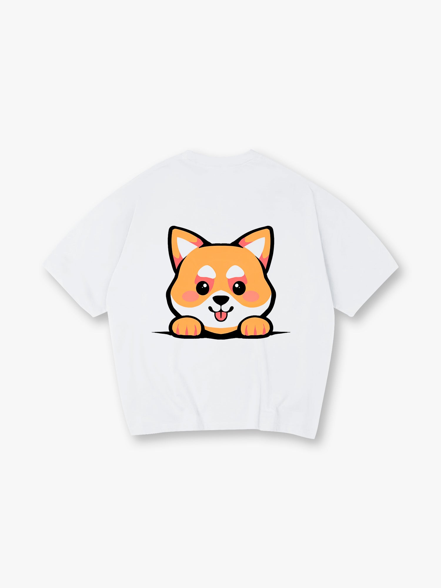 Cute Peeking Kawaii Shiba Inu Dog Back Print T-Shirt Minimal Japanese Cartoon Puppy Graphic Short Sleeve Tee