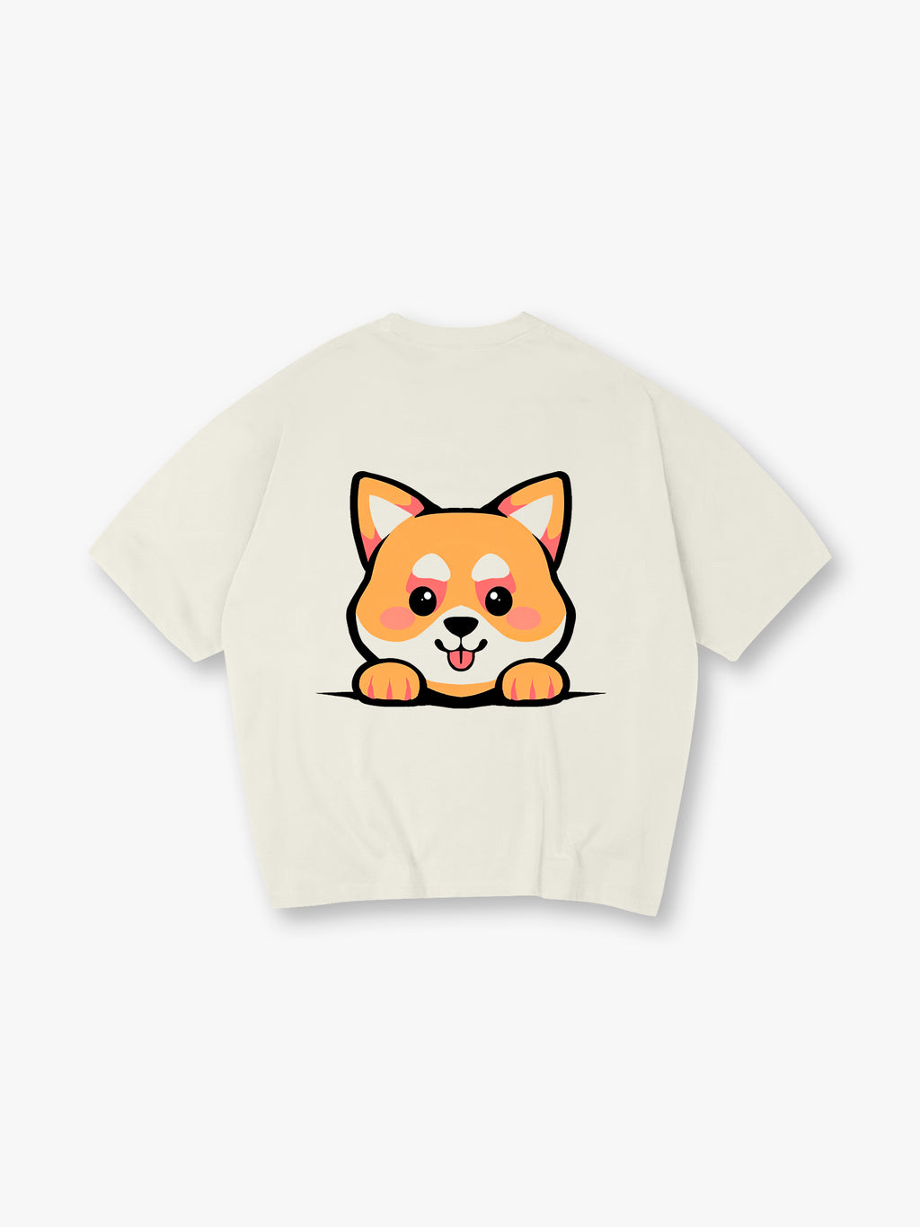 Cute Peeking Kawaii Shiba Inu Dog Back Print T-Shirt Minimal Japanese Cartoon Puppy Graphic Short Sleeve Tee