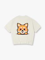 Cute Peeking Kawaii Shiba Inu Dog Back Print T-Shirt Minimal Japanese Cartoon Puppy Graphic Short Sleeve Tee