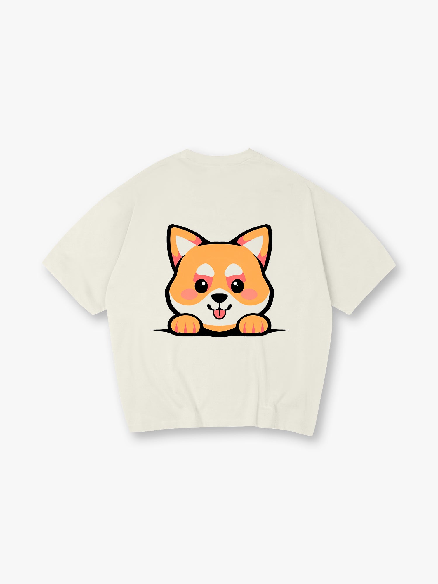 Cute Peeking Kawaii Shiba Inu Dog Back Print T-Shirt Minimal Japanese Cartoon Puppy Graphic Short Sleeve Tee