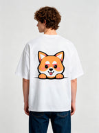 Cute Peeking Kawaii Shiba Inu Dog Back Print T-Shirt Minimal Japanese Cartoon Puppy Graphic Short Sleeve Tee