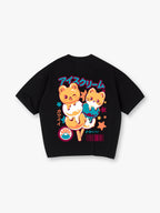 Kawaii Bear Cat Ice Cream Popsicle Japanese Text Back Print T-Shirt Cute Pastel Anime Animal Graphic Short Sleeve Tee