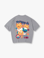 Kawaii Bear Cat Ice Cream Popsicle Japanese Text Back Print T-Shirt Cute Pastel Anime Animal Graphic Short Sleeve Tee