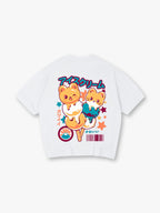 Kawaii Bear Cat Ice Cream Popsicle Japanese Text Back Print T-Shirt Cute Pastel Anime Animal Graphic Short Sleeve Tee