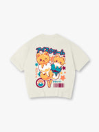 Kawaii Bear Cat Ice Cream Popsicle Japanese Text Back Print T-Shirt Cute Pastel Anime Animal Graphic Short Sleeve Tee