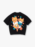 Kawaii Bear Cat Ice Cream Popsicle Star Back Print T-Shirt Cute Pastel Cartoon Animal Graphic Short Sleeve Tee