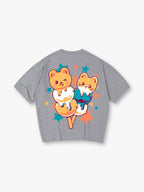 Kawaii Bear Cat Ice Cream Popsicle Star Back Print T-Shirt Cute Pastel Cartoon Animal Graphic Short Sleeve Tee