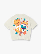 Kawaii Bear Cat Ice Cream Popsicle Star Back Print T-Shirt Cute Pastel Cartoon Animal Graphic Short Sleeve Tee