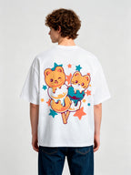 Kawaii Bear Cat Ice Cream Popsicle Star Back Print T-Shirt Cute Pastel Cartoon Animal Graphic Short Sleeve Tee