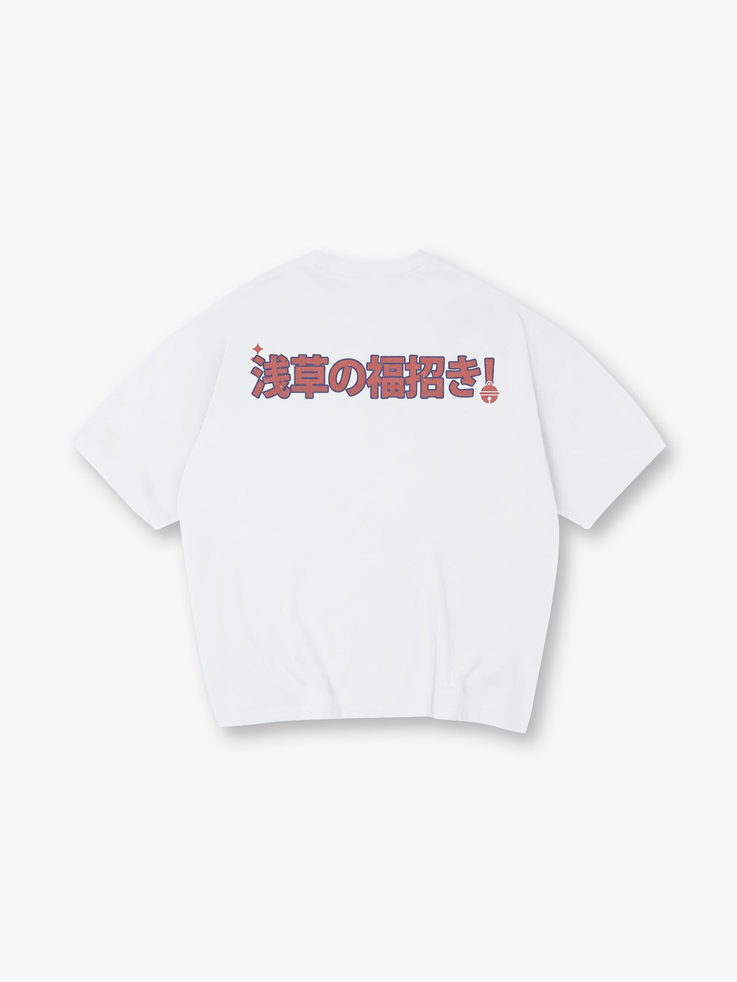 Vintage Japanese Asakusa Lucky Cat Kanji Text Back Print Cotton T-Shirt