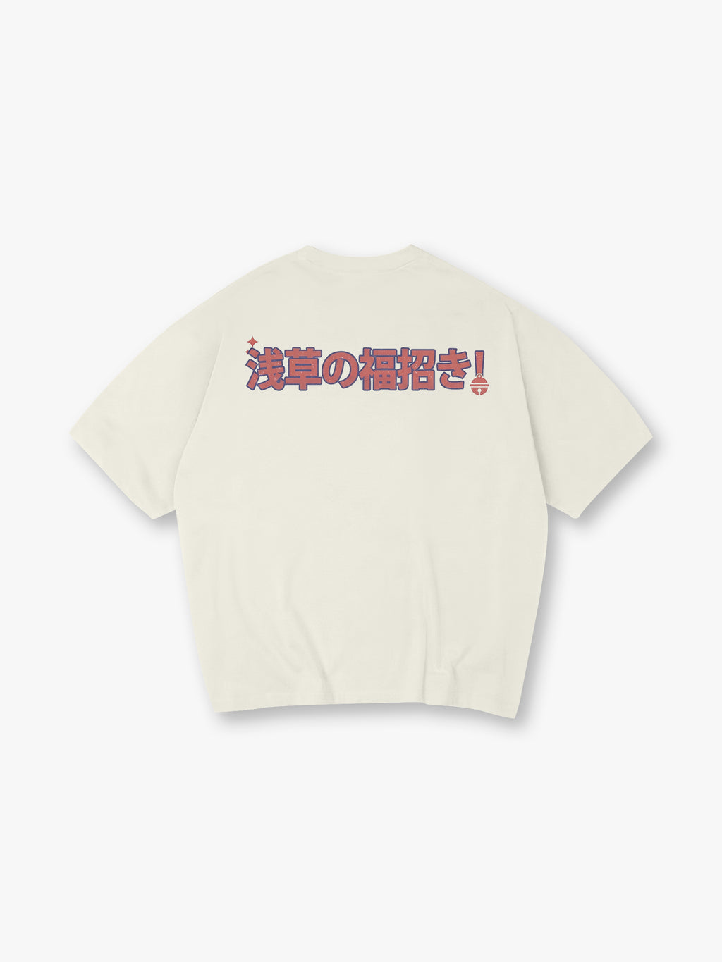 Vintage Japanese Asakusa Lucky Cat Kanji Text Back Print Cotton T-Shirt