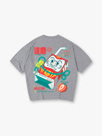 Vintage Japanese Daruma Strawberry Milk Carton Kanji Back Print Cotton T-Shirt