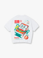 Vintage Japanese Daruma Strawberry Milk Carton Kanji Back Print Cotton T-Shirt