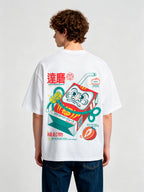 Vintage Japanese Daruma Strawberry Milk Carton Kanji Back Print Cotton T-Shirt