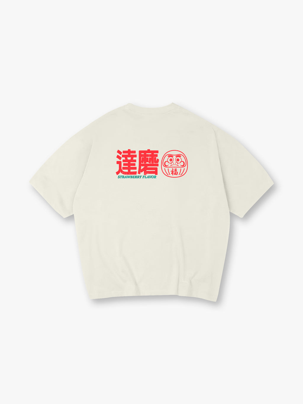 Vintage Japanese Daruma Strawberry Flavor Kanji Back Print Cotton T-Shirt