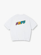Vibrant Mecha Tegi Japanese Retro Graffiti Text Back Print White Cotton T-Shirt