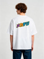 Vibrant Mecha Tegi Japanese Retro Graffiti Text Back Print White Cotton T-Shirt