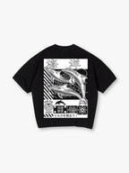 Black White Save Ocean Dolphin Japanese Kanji Back Print White Cotton T-Shirt