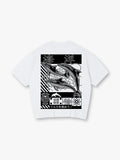 Black White Save Ocean Dolphin Japanese Kanji Back Print White Cotton T-Shirt