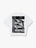 Black White Save Ocean Dolphin Japanese Kanji Back Print White Cotton T-Shirt