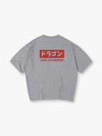 Japanese Dragon Katakana God Stamped Text Back Print Cotton T-Shirt