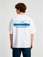 Minimal Blue Mount Fuji Motivational Quote Back Print Cotton Casual T-Shirt