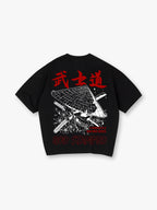 Samurai Skull Sakura Katana God Stamped Back Print White Cotton T-Shirt