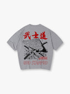 Samurai Skull Sakura Katana God Stamped Back Print White Cotton T-Shirt