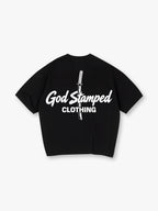 Minimal Katana Sword God Stamped Clothing Text Back Print White Cotton T-Shirt