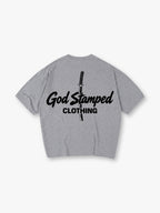 Minimal Katana Sword God Stamped Clothing Text Back Print White Cotton T-Shirt