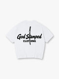 Minimal Katana Sword God Stamped Clothing Text Back Print White Cotton T-Shirt