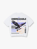 Unbreakable Raven Bird Globe Chinese Text Streetwear Back Print White Cotton T-Shirt
