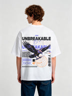 Unbreakable Raven Bird Globe Chinese Text Streetwear Back Print White Cotton T-Shirt