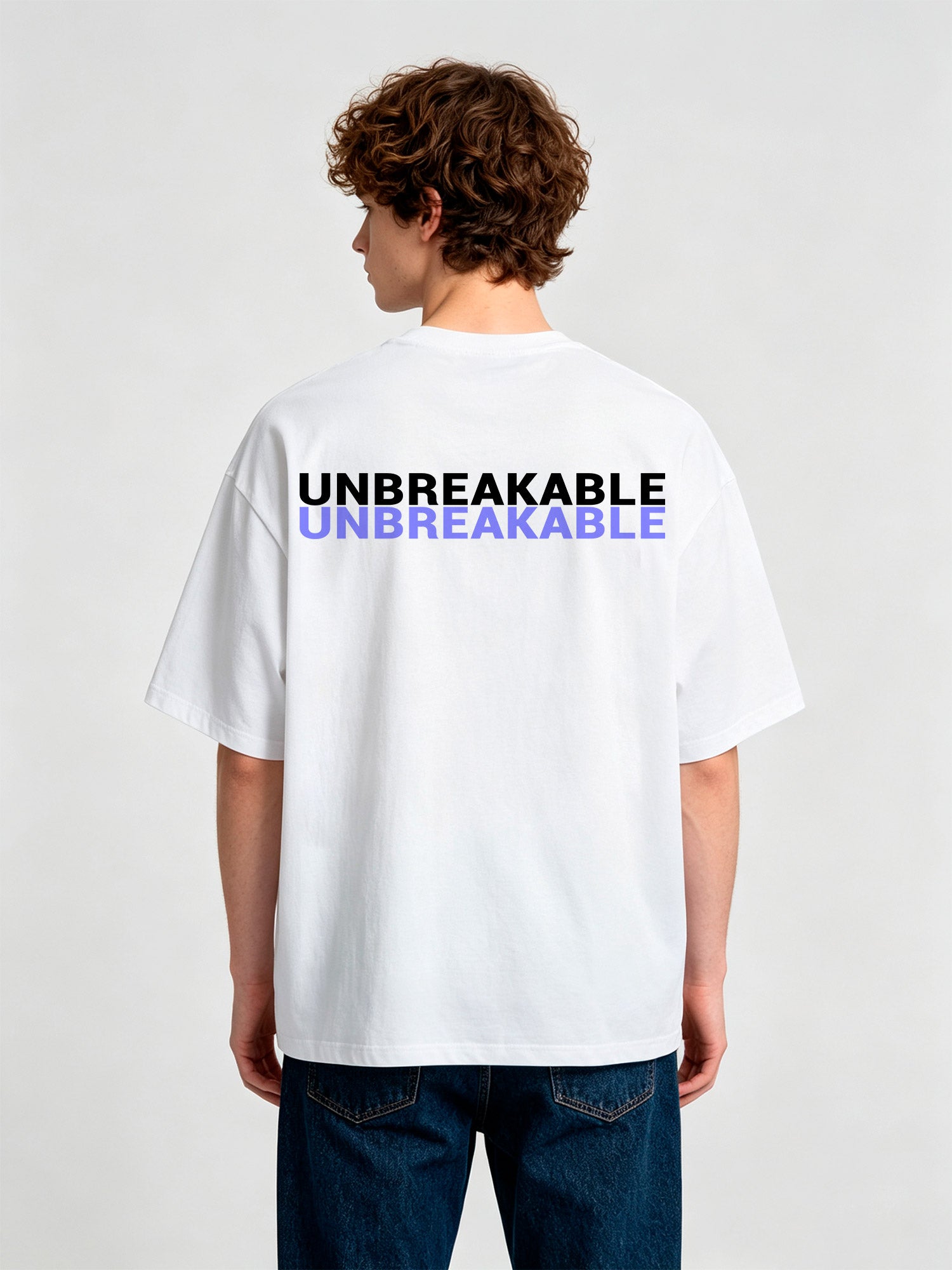 Minimal Double Layer UNBREAKABLE Text Back Print Loose Cotton T-Shirt