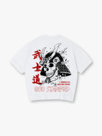 Samurai Helmet Skull Sakura God Stamped Back Print Cotton T-Shirt