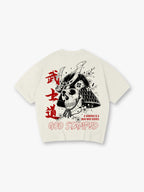 Samurai Helmet Skull Sakura God Stamped Back Print Cotton T-Shirt