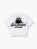 Csual cotton t-shirt featuring retro bushido samurai skull helmet