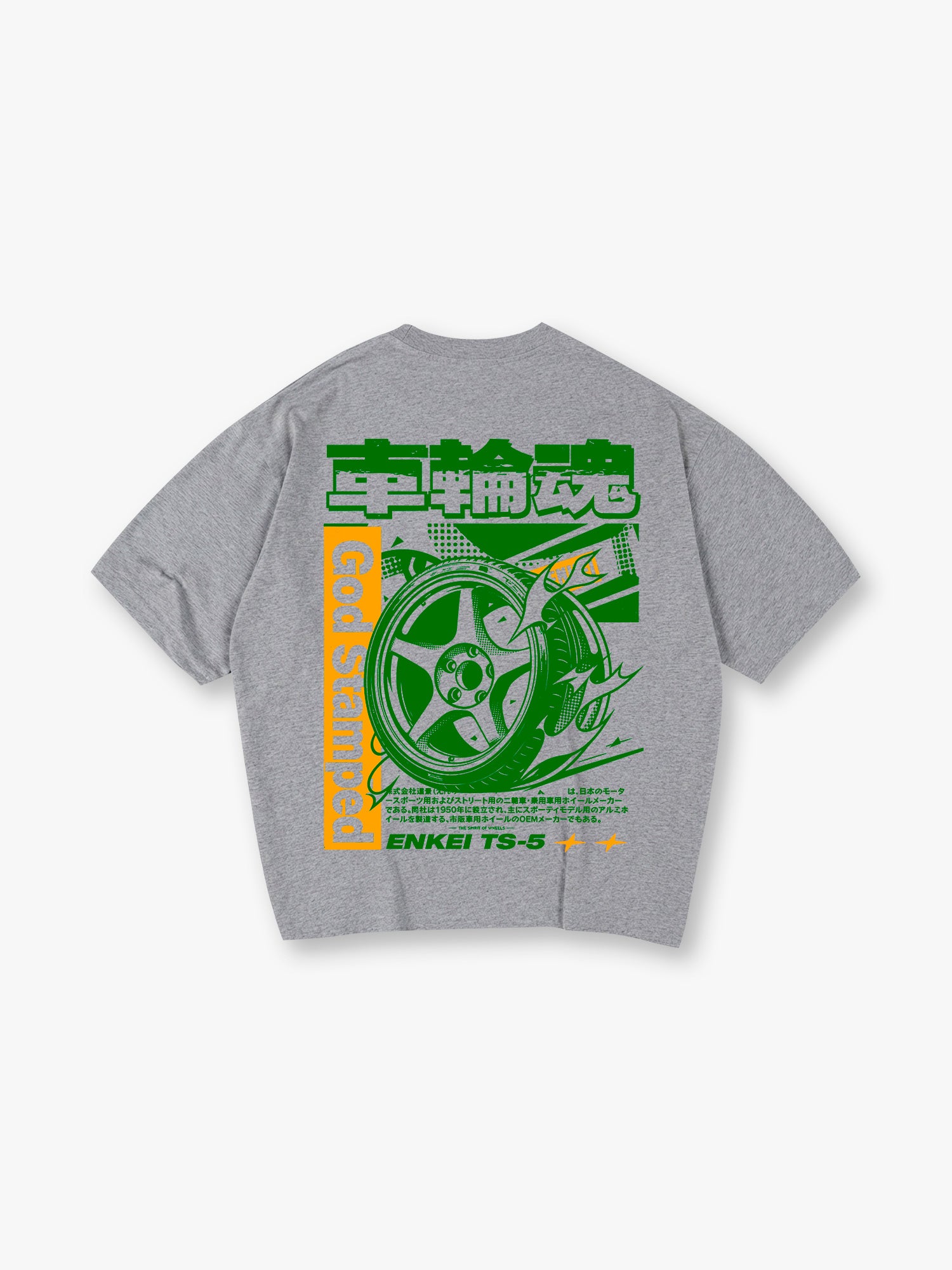 JDM Enkei TS-5 Wheel Japanese Kanji God Stamped Back Print White Cotton T-Shirt