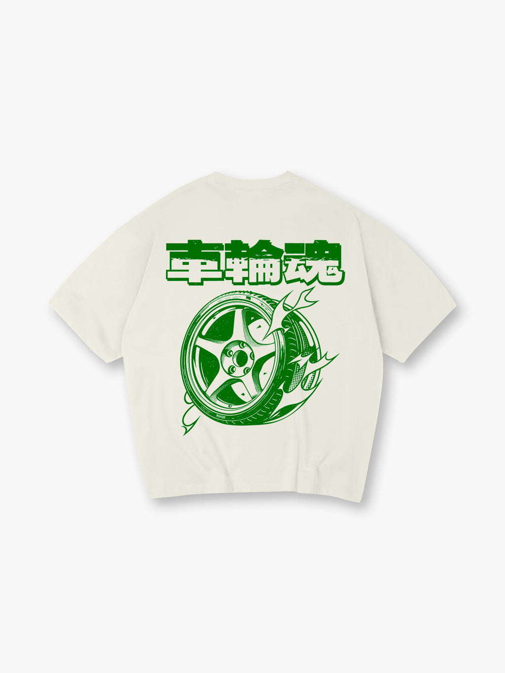 JDM Alloy Wheel Wheel Soul Japanese Kanji Green Graphic Back Print Cotton T-Shirt