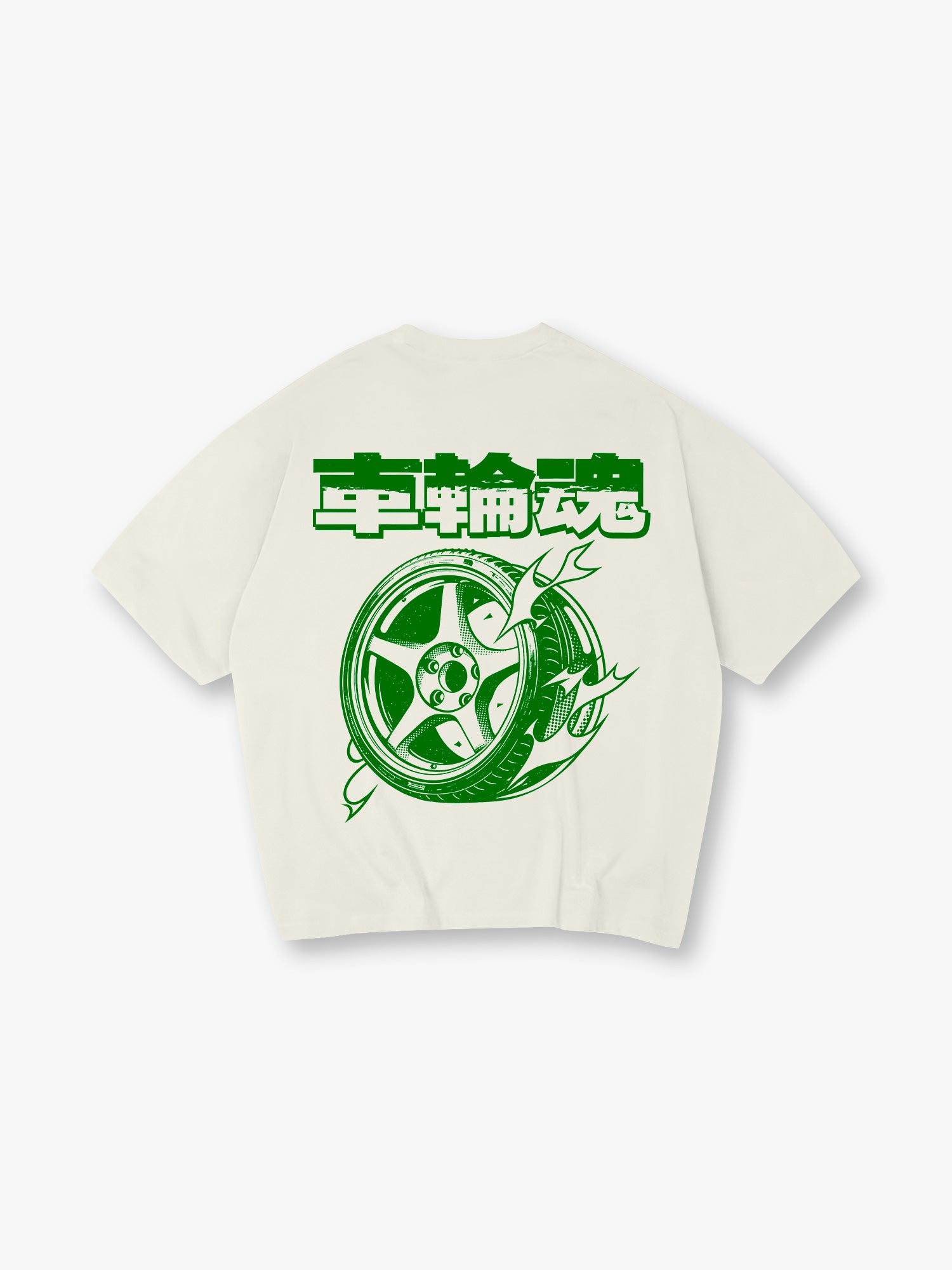 JDM Alloy Wheel Wheel Soul Japanese Kanji Green Graphic Back Print Cotton T-Shirt