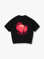 Cute Cartoon Strawberry Japanese Katakana Back Print Cotton Casual T-Shirt