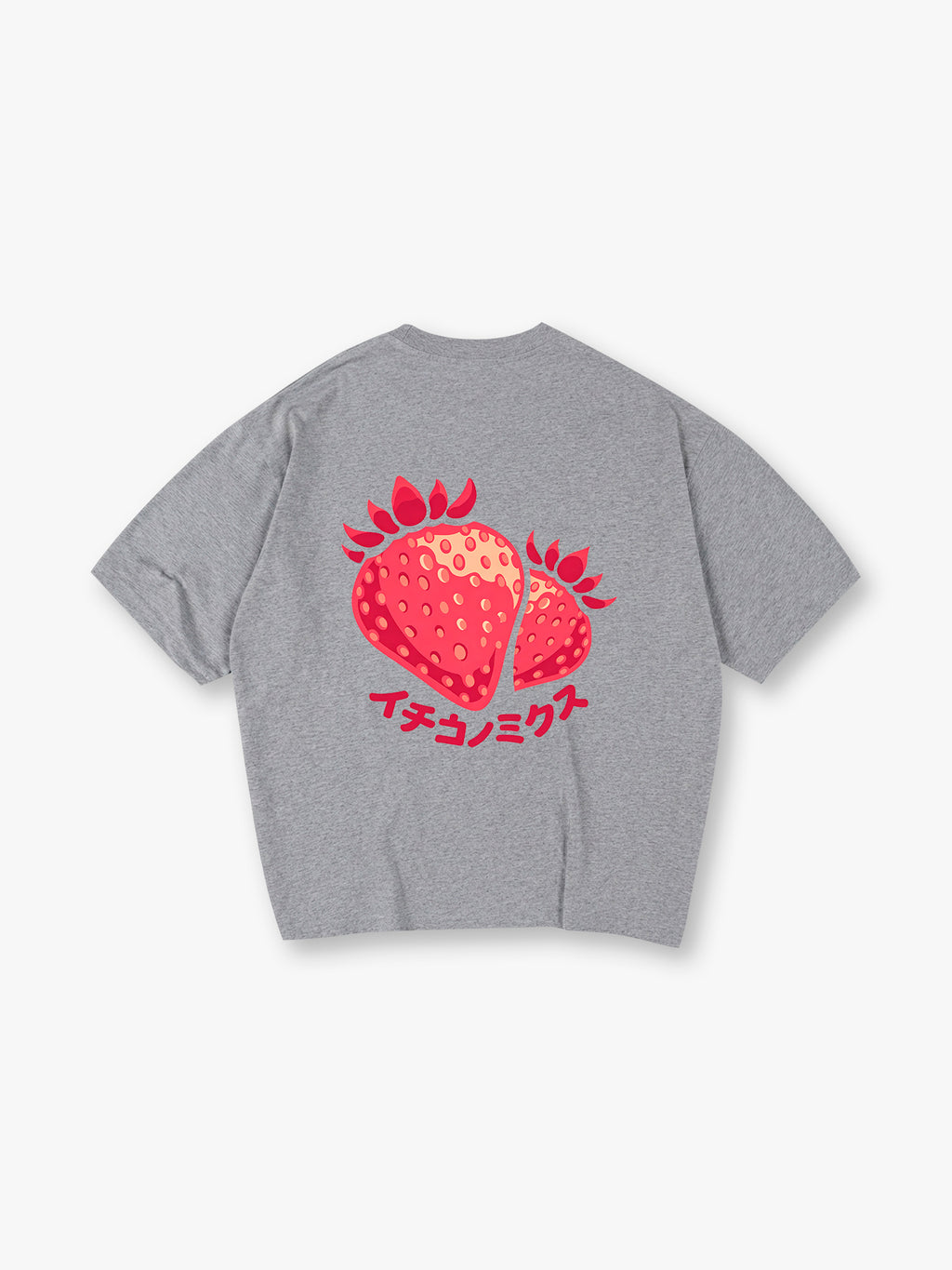 Cute Cartoon Strawberry Japanese Katakana Back Print Cotton Casual T-Shirt
